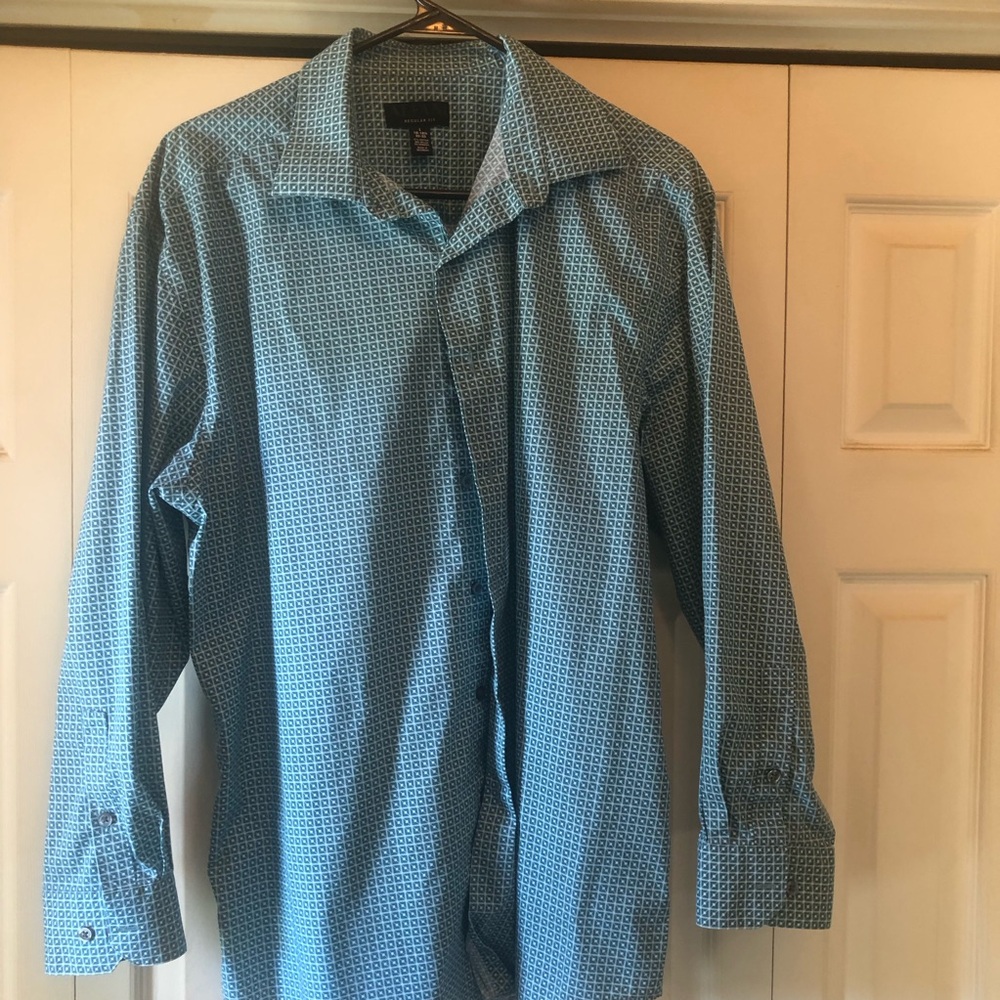 Alfani Blue Geometric Pattern Dress Shirt Large